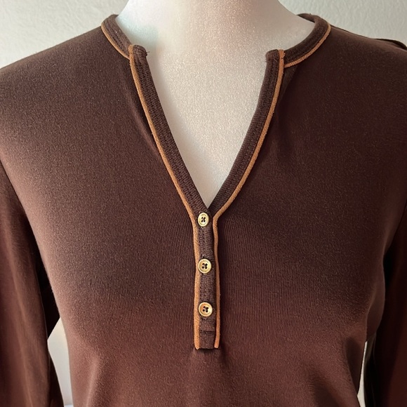 Lauren Ralph Lauren Tops - Lauren Ralph Lauren Long Sleeve Top 100% Cotton Brown with Gold Buttons